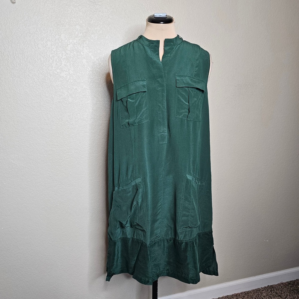 Madewell Womens Green 100% Silk Sleeveless Utility Cargo Shift Dress Medium